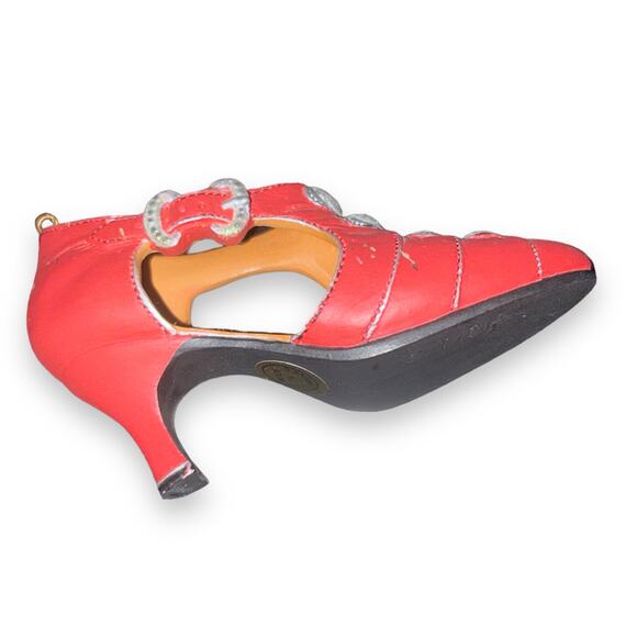 Vintage Miniature Victorian Shoe Heels Red Glitter Ornament Christmas - Picture 3 of 4